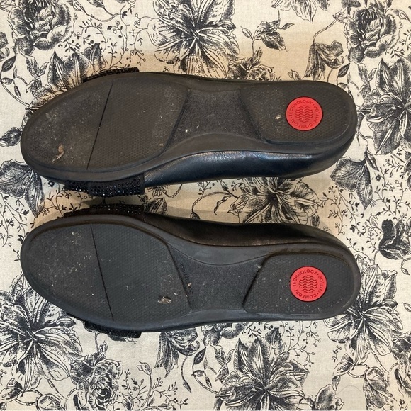 FITFLOP Sz 6 Twiss Crystal Sparkly Knot Leather Ballet Flats Slip On Shoes - Picture 8 of 11